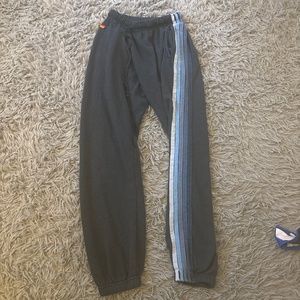 Aviator Nation grey blue 5 five stripe sweatpants sweats joggers pockets, small